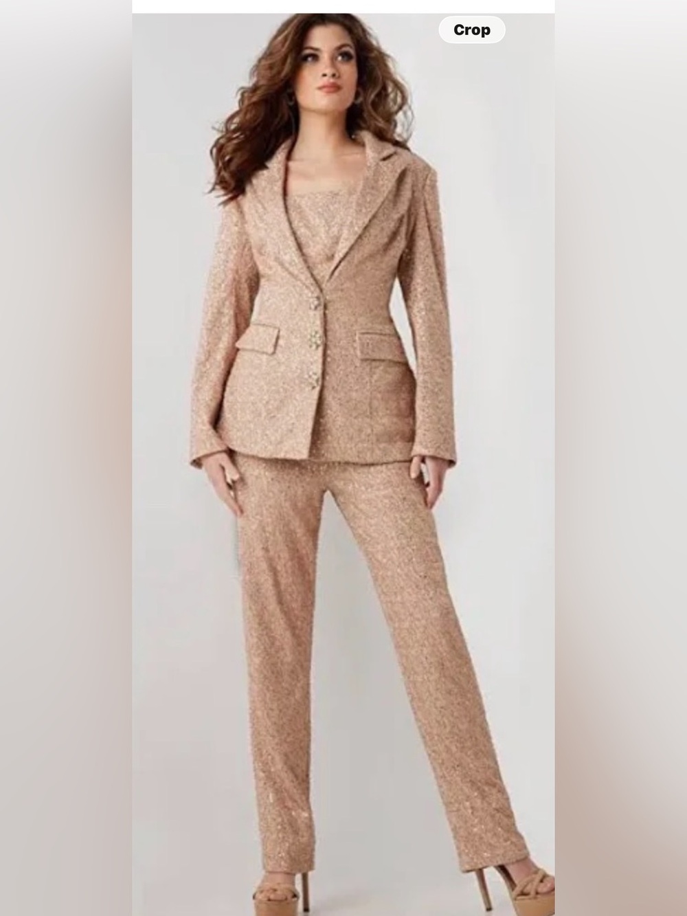 Jovani Metallic Rose Gold Pantsuit Blazer & Trousers